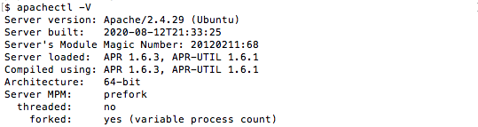 Example apachectl output for prefork MPM Apache configuration