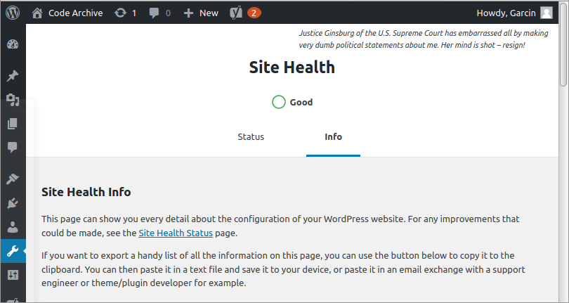 Site Health screen