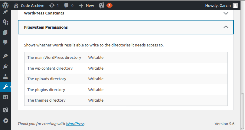 Filesystem Permission status