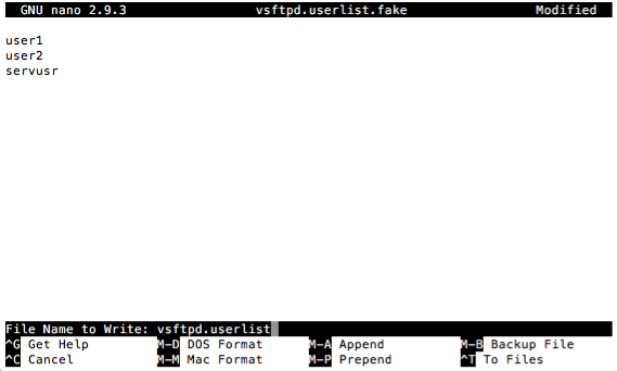 Example vsftpd.userlist file